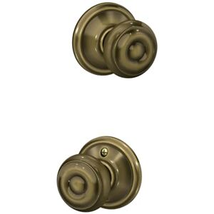 Schlage Georgian Door Knob - Antique Brass - Passage Handle - Door Type Schlage Georgian Door Knob - Antique Brass - Passage Handle - Door Type