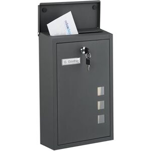 Relaxdays wall-mounted letterbox with windows, HxWxD: 40 x 25 x 11.5 cm, iron, 4 keys, compact, anthracite Relaxdays wall-mounted letterbox with windows, HxWxD: 40 x 25 x 11.5 cm, iron, 4 keys, compact, anthracite