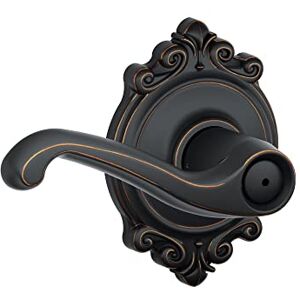 SCHLAGE F40 FLA 716 BRK Flair Door Lever with Brookshire Trim, Bed & Bath Privacy Lock, Aged Bronze SCHLAGE F40 FLA 716 BRK Flair Door Lever with Brookshire Trim, Bed & Bath Privacy Lock, Aged Bronze