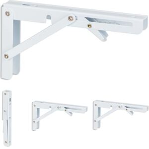 Relaxdays Shelf Bracket, Set of 4, Foldable, for Wall, Support Angles, Space-saving, HWD: 11 x 3 x 20 cm, Metal, White Relaxdays Shelf Bracket, Set of 4, Foldable, for Wall, Support Angles, Space-saving, HWD: 11 x 3 x 20 cm, Metal, White