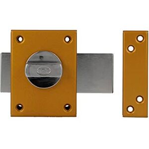Amig - Overlap Lock with Locking Lever and Internal Crutch for Wooden Doors Mod. 85-85 x 65 mm - Latch with Round Security Cylinder - Gold Enamelled Steel Amig - Overlap Lock with Locking Lever and Internal Crutch for Wooden Doors Mod. 85-85 x 65 mm - Latch with Round Security Cylinder - Gold Enamelled Steel