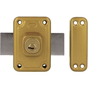 Amig Overlap Lock with Latch Lever for Wooden Doors Mod. 81-96 x 66 mm Latch with Internal Security Cylinder on Both Sides Gold Enamelled Steel Amig Overlap Lock with Latch Lever for Wooden Doors Mod. 81-96 x 66 mm Latch with Internal Security Cylinder on Both Sides Gold Enamelled Steel
