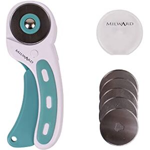 Milward 45mm Rotary Cutter & 5 Spare Blades, Ergonomic Handle with Safety Lock, Left & Right-Handed Fabric, Leather, Crafting, Sewing, Quilting, Fabric Rotary Cutter, Turquoise & White Milward 45mm Rotary Cutter & 5 Spare Blades, Ergonomic Handle with Safety Lock, Left & Right-Handed Fabric, Leather, Crafting, Sewing, Quilting, Fabric Rotary Cutter, Turquoise & White