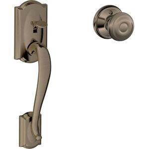 SCHLAGE FE285 CAM 620 GEO Camelot Trim Lower Half Front Entry Handleset with Georgian Knob, Antique Pewter SCHLAGE FE285 CAM 620 GEO Camelot Trim Lower Half Front Entry Handleset with Georgian Knob, Antique Pewter