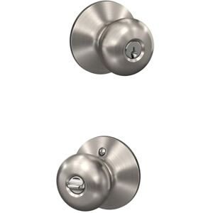 SCHLAGE F51PLY619K4, Satin Nickel F51A PLY 619 Plymouth Knob Keyed Entry Lock SCHLAGE F51PLY619K4, Satin Nickel F51A PLY 619 Plymouth Knob Keyed Entry Lock
