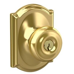 SCHLAGE F51A GEO 605 CAM Camelot Collection Georgian Keyed Entry Knob, Bright Brass Lock Company SCHLAGE F51A GEO 605 CAM Camelot Collection Georgian Keyed Entry Knob, Bright Brass Lock Company