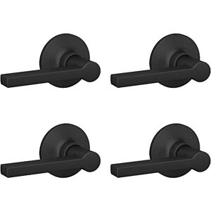 Lock Scout Straight Lever with Round Trim Hall and Closet Door Handle, Matte Black Finish, 4 Pack Lock Scout Straight Lever with Round Trim Hall and Closet Door Handle, Matte Black Finish, 4 Pack