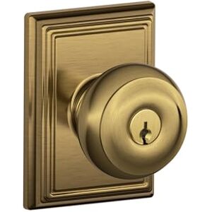SCHLAGE F51A GEO 609 ADD Georgian Knob with Addison Trim Keyed Entry Lock, Antique Brass SCHLAGE F51A GEO 609 ADD Georgian Knob with Addison Trim Keyed Entry Lock, Antique Brass