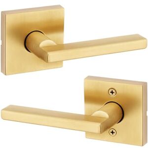 Kwikset Halifax Interior Passage Door Handle, Lever for Closet and Hallway Doors, Reversible Non-Locking Handle Lever, Satin Brass, with Microban Protection Kwikset Halifax Interior Passage Door Handle, Lever for Closet and Hallway Doors, Reversible Non-Locking Handle Lever, Satin Brass, with Microban Protection