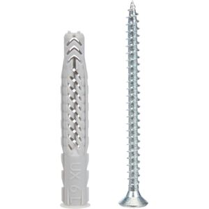 fischer 94759 UX Wall Plugs with Rim and Screws, 6x50mm, Grey, Box of 25 fischer 94759 UX Wall Plugs with Rim and Screws, 6x50mm, Grey, Box of 25