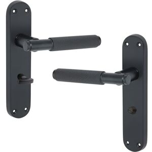 Infinity Knurled Internal Lever Latch Privacy Door Handle on Backplate Pair Matt Black Bathroom Handles 185mm – Ideal for Interior & Exterior Doors Infinity Knurled Internal Lever Latch Privacy Door Handle on Backplate Pair Matt Black Bathroom Handles 185mm – Ideal for Interior & Exterior Doors