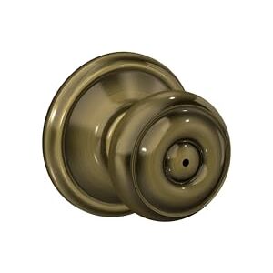 SCHLAGE F40GEO609 F40 GEO 609 Georgian Door Knob, Bed & Bath Privacy Lock, Antique Brass SCHLAGE F40GEO609 F40 GEO 609 Georgian Door Knob, Bed & Bath Privacy Lock, Antique Brass