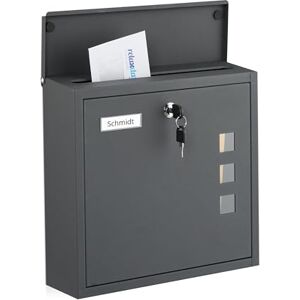 Relaxdays letterbox with viewing windows, HxWxD: 33 x 35 x 12 cm, iron, 4 keys, wall-mounted letterbox, anthracite Relaxdays letterbox with viewing windows, HxWxD: 33 x 35 x 12 cm, iron, 4 keys, wall-mounted letterbox, anthracite