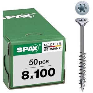 SPAX Wood Screw 8.0 x 100 mm, Pack of 50, T-Star plus, countersunk head, partial thread, 4Cut, Wirox A3J, 191010801005 SPAX Wood Screw 8.0 x 100 mm, Pack of 50, T-Star plus, countersunk head, partial thread, 4Cut, Wirox A3J, 191010801005