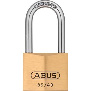 ABUS Padlock Brass 85/40HB40 with high Shackle for Cellar Doors, Sheds etc. Weatherproof Hardened Steel Shackle Security Level 6 ABUS Padlock Brass 85/40HB40 with high Shackle for Cellar Doors, Sheds etc. Weatherproof Hardened Steel Shackle Security Level 6
