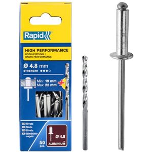 Rapid Rivets High Performance Including Drill Piece, 4.8 x 25 mm, 5000392 50 Pieces Rapid Rivets High Performance Including Drill Piece, 4.8 x 25 mm, 5000392 50 Pieces