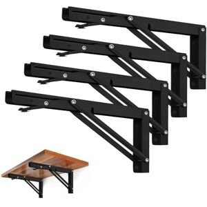 Storystore Folding Shelf Brackets Heavy Duty Metal Collapsible Shelf Bracket for Bench Table, Shelf Hinge Wall Mounted Space Saving DIY Bracket, Max Load: 150 lb (12 Inch 4 PCS, Black) Storystore Folding Shelf Brackets Heavy Duty Metal Collapsible Shelf Bracket for Bench Table, Shelf Hinge Wall Mounted Space Saving DIY Bracket, Max Load: 150 lb (12 Inch 4 PCS, Black)