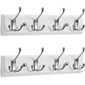 LARHN Wall-Mounted Coat Rack (2-Pack) 4 Matt-Nickel Triple Coat Hooks for Wall on White Wooden Bamboo Base 42 cm All Fixings Included LARHN Wall-Mounted Coat Rack (2-Pack) 4 Matt-Nickel Triple Coat Hooks for Wall on White Wooden Bamboo Base 42 cm All Fixings Included