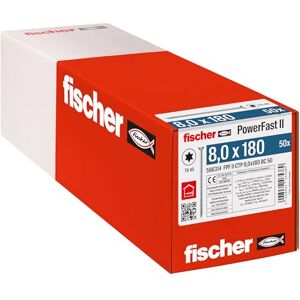 fischer PowerFast II CTP 8.0 x 180, Powerful Countersunk Wood Screws with Internal Star Socket and Partial Thread, for Constructive Wood Construction, Pack of 50 fischer PowerFast II CTP 8.0 x 180, Powerful Countersunk Wood Screws with Internal Star Socket and Partial Thread, for Constructive Wood Construction, Pack of 50