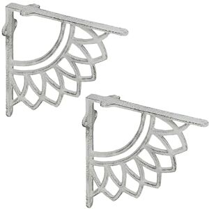 Relaxdays Shelf Brackets, Set of 2, Cast Iron, Boho Mandala Design, Angle Supports for Wall-Mounted Shelves, White Relaxdays Shelf Brackets, Set of 2, Cast Iron, Boho Mandala Design, Angle Supports for Wall-Mounted Shelves, White