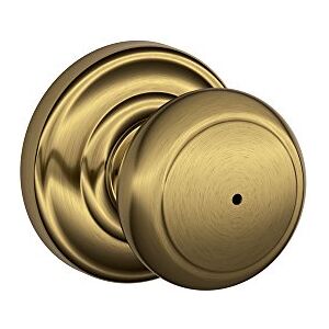 SCHLAGE Andover Privacy Knob, Andover Rose, Antique Brass SCHLAGE Andover Privacy Knob, Andover Rose, Antique Brass