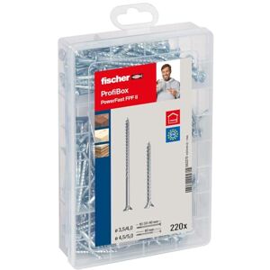 fischer Meister-Box PowerFast II Chipboard Screw, Presorted Assortment Box with 220 Blue-Galvanised Screws, Countersunk Head, PZ Drive, Partial Thread and Full Thread, Universal Set for Mounting fischer Meister-Box PowerFast II Chipboard Screw, Presorted Assortment Box with 220 Blue-Galvanised Screws, Countersunk Head, PZ Drive, Partial Thread and Full Thread, Universal Set for Mounting