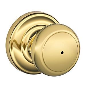 SCHLAGE Andover Privacy Knob, Andover Rose, Bright Brass SCHLAGE Andover Privacy Knob, Andover Rose, Bright Brass
