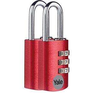 Yale YE3CB/20/121/2/CO Standard Protection Aluminium Combination Padlock Red 20mm Steel Shackle 3 Combination Lock Set of 2 Yale YE3CB/20/121/2/CO Standard Protection Aluminium Combination Padlock Red 20mm Steel Shackle 3 Combination Lock Set of 2