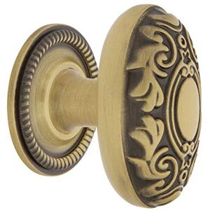 Nostalgic Warehouse 769577 Victorian 1 3/4" Cabinet Knob with Rope Rose in Antique Brass Hardware Nostalgic Warehouse 769577 Victorian 1 3/4" Cabinet Knob with Rope Rose in Antique Brass Hardware