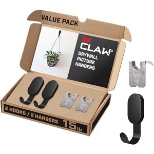 3M 15 lb. 2 Drywall Black Hooks & 2 Extra Picture Hangers, Heavyweight Hanging Solution for Backpacks, Jackets, Pictures and Room Decor, Cute Wall Hooks 4 Pack 3M 15 lb. 2 Drywall Black Hooks & 2 Extra Picture Hangers, Heavyweight Hanging Solution for Backpacks, Jackets, Pictures and Room Decor, Cute Wall Hooks 4 Pack