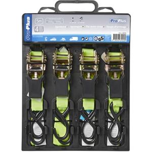 ProPlus 320205 Lashing Strap with Ratchet + 2 Hooks, 5 Metres, Set of 4, Yellow/Black, de 4 ProPlus 320205 Lashing Strap with Ratchet + 2 Hooks, 5 Metres, Set of 4, Yellow/Black, de 4