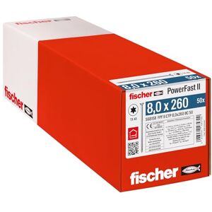 fischer PowerFast II CTP 8.0 x 260, powerful wood screws with countersunk head, inner star receptacle and partial thread, for constructive timber construction, pack of 50 fischer PowerFast II CTP 8.0 x 260, powerful wood screws with countersunk head, inner star receptacle and partial thread, for constructive timber construction, pack of 50