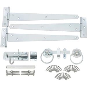 Infinity Heavy Duty 12” (330mm) T Hinges (3) with Plain Ring Gate Latch and Brenton Bolt Pack in Galvanized Zinc Finish Garden Gate Fitting Kit for Wooden Shed Doors and Garage Gates Infinity Heavy Duty 12” (330mm) T Hinges (3) with Plain Ring Gate Latch and Brenton Bolt Pack in Galvanized Zinc Finish Garden Gate Fitting Kit for Wooden Shed Doors and Garage Gates