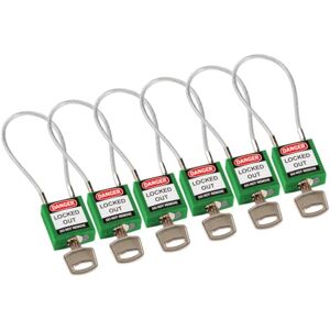 Brady Green Compact Cable Lockout Padlock - 32x35x16mm - 200mm Cable Brady Green Compact Cable Lockout Padlock - 32x35x16mm - 200mm Cable