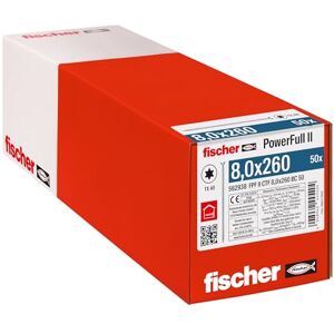 fischer PowerFull II 8.0 x 260, Premium Fully Threaded Screw (Pack of 50) with Innovative Tip Geometry, Steel Screw for Supporting Wooden Constructions with Countersunk Head, Reduces Splitting Risk fischer PowerFull II 8.0 x 260, Premium Fully Threaded Screw (Pack of 50) with Innovative Tip Geometry, Steel Screw for Supporting Wooden Constructions with Countersunk Head, Reduces Splitting Risk