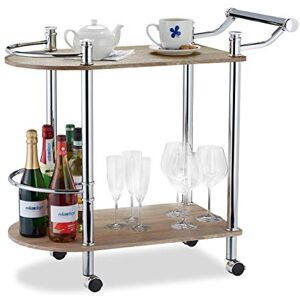 Relaxdays 2-Tier Serving Cart, Wood Look, MDF and Steel, 4 Casters, With Handle, Bar Cart, HxWxD 76 x 39 x 82 cm, Brown Relaxdays 2-Tier Serving Cart, Wood Look, MDF and Steel, 4 Casters, With Handle, Bar Cart, HxWxD 76 x 39 x 82 cm, Brown