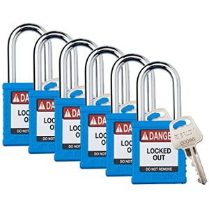 Brady Safety Lockout Padlock Sets 6 Pack Blue Keyed Different Safety Lockout Padlocks 1 Key Per Lock SDPL-BLU-38ST-KD6 Brady Safety Lockout Padlock Sets 6 Pack Blue Keyed Different Safety Lockout Padlocks 1 Key Per Lock SDPL-BLU-38ST-KD6