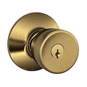 SCHLAGE F51A BEL 609 Bell Knob Keyed Entry Lock, Antique Brass SCHLAGE F51A BEL 609 Bell Knob Keyed Entry Lock, Antique Brass