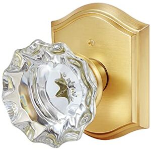CLCTK Premium Glass Door Knobs, Bathroom Bedroom Door Knobs with Lock, Privacy Gold Door Knob Interior, Satin Brass CLCTK Premium Glass Door Knobs, Bathroom Bedroom Door Knobs with Lock, Privacy Gold Door Knob Interior, Satin Brass