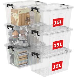 Cetomo 15L*6 Storage Boxes with Lids, Plastic Storage Box with Secure Side Latches, PP Nestable and Stackable Clear Organizer for Home, Office, Moving, Transparent, 15L-6 Pack Cetomo 15L*6 Storage Boxes with Lids, Plastic Storage Box with Secure Side Latches, PP Nestable and Stackable Clear Organizer for Home, Office, Moving, Transparent, 15L-6 Pack