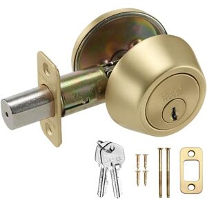 Design House Single Cylinder 2-Way Round Corner Deadbolt with Latch – Satin Gold Deadbolt Lock, 728923 Design House Single Cylinder 2-Way Round Corner Deadbolt with Latch – Satin Gold Deadbolt Lock, 728923