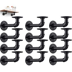 Elibbren Industrial DIY Pipe Shelf Brackets,Vintage Black Iron Wall Mount Pipe Shelving Bracket, Rustic Home Pipe Shelf, 12 Pack Elibbren Industrial DIY Pipe Shelf Brackets,Vintage Black Iron Wall Mount Pipe Shelving Bracket, Rustic Home Pipe Shelf, 12 Pack