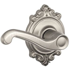 SCHLAGE F10 FLA 619 BRK Brookshire Collection Flair Passage Lever, Satin Nickel SCHLAGE F10 FLA 619 BRK Brookshire Collection Flair Passage Lever, Satin Nickel