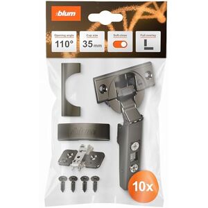 Blum 10x Clip top otion Furniture Hinge 110° in Onyx, Straight with Spring, Screws, Corner Stop + Clip Eccentric Cross Mounting Plate, Steel, Screws, Distance 0 mm (10 Sets) Blum 10x Clip top otion Furniture Hinge 110° in Onyx, Straight with Spring, Screws, Corner Stop + Clip Eccentric Cross Mounting Plate, Steel, Screws, Distance 0 mm (10 Sets)