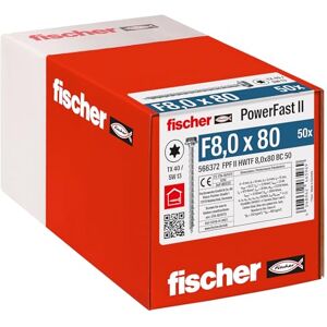 fischer PowerFast II HWTF 8.0 x 80, Powerful Wood Screws with Hex Head, Inner Star Socket and Full Thread, for Constructive Wood Construction, Pack of 50 fischer PowerFast II HWTF 8.0 x 80, Powerful Wood Screws with Hex Head, Inner Star Socket and Full Thread, for Constructive Wood Construction, Pack of 50