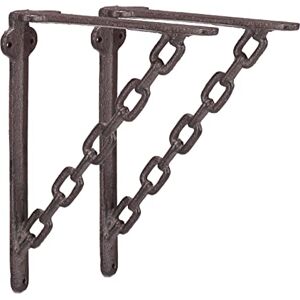 Relaxdays Cast Iron Shelf Brackets, Set of 2, Antique Look, Extraordinary Chain Design, Triangular Support for Shelves, Rusty Brown Relaxdays Cast Iron Shelf Brackets, Set of 2, Antique Look, Extraordinary Chain Design, Triangular Support for Shelves, Rusty Brown