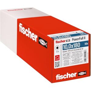 fischer PowerFull II 10.0 x 180 Premium Fully Threaded Screw (Pack of 50) with Innovative Tip Geometry, Steel Screw for Load-bearing Wood Structures with Countersunk Head, Reduces Splitting Risk fischer PowerFull II 10.0 x 180 Premium Fully Threaded Screw (Pack of 50) with Innovative Tip Geometry, Steel Screw for Load-bearing Wood Structures with Countersunk Head, Reduces Splitting Risk