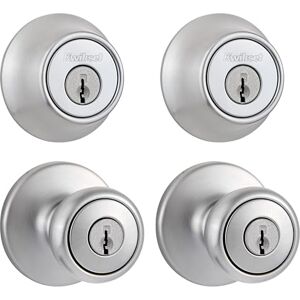 Kwikset 242 Tylo Entry Knob and Single Cylinder Deadbolt Project Pack in Satin Chrome Kwikset 242 Tylo Entry Knob and Single Cylinder Deadbolt Project Pack in Satin Chrome