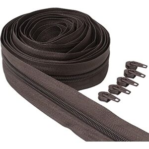 IPEA Zip Brown Continuous Chain 5 Metres Long + 15 Metal Sliders, Chain Size #5, Made in Italy, Nylon Zippers, Cuttable for Sewing by the Metre, Width 30 mm, Brown IPEA Zip Brown Continuous Chain 5 Metres Long + 15 Metal Sliders, Chain Size #5, Made in Italy, Nylon Zippers, Cuttable for Sewing by the Metre, Width 30 mm, Brown