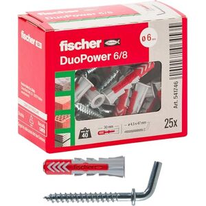 fischer 541746 Dowel with Short Hook Duopower, Grey/Red, 25 pz, Set of 25 Pieces fischer 541746 Dowel with Short Hook Duopower, Grey/Red, 25 pz, Set of 25 Pieces